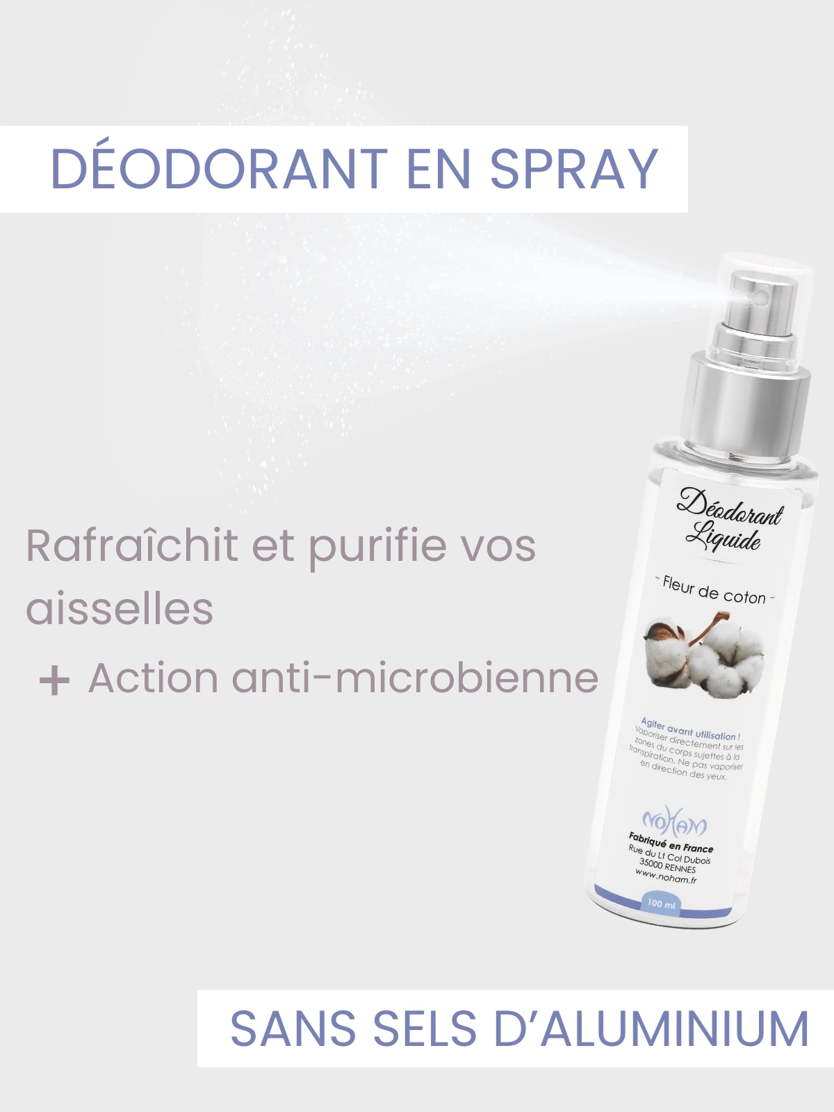 Boutique NOHAM | Déodorant Liquide : Fleur de Cotton [sans allergèn...